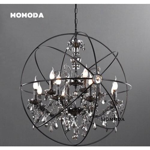 Retro LED Chandeliers Lighting Crystal Luxury Round Circle Iron Black Candle Lamps Home Decoration Bedroom Living Room Lights