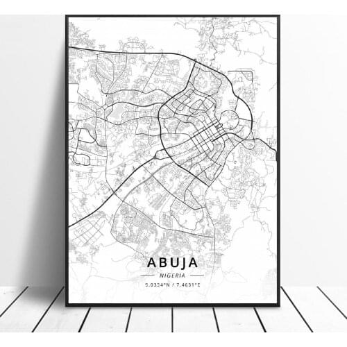 Abuja Lagos Nigeria Canvas Art Map Poster