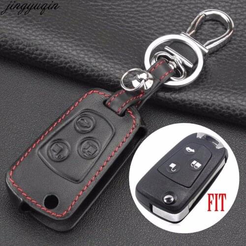 Jingyuqin Folding Flip Car Key Case For Ford Focus KA Mondeo Fiesta 3 Buttons Leather Cover Holder Styling