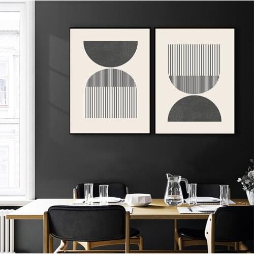 Canvas Painting Wall Picture Home Decor Mid century Style Woodblock s Print In Classic Geometric Shapes & Neutral Colors