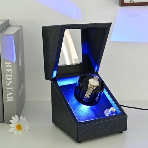 Watch Winders For Automatic Watches Storage Mechanical Watch Holder Single Display Box Motor Rotator Ambient Light Leather Case