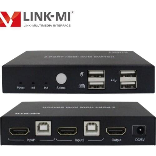 LINK-MI 1x2 4K HDMI USB KVM Switch Support hot keys control for USB keyboard, mouse, U disk, USB printer and Auto Timing switch