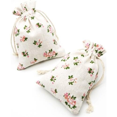 Lovely Small Pink and Green Flower Popular Cotton Bags 10x14cm 5pcs/lot For Happy Festival Candy Biscuit Eco-Friendly Package