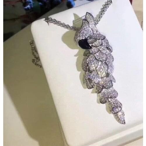 Top quality Famous brand Jewelry parrot Necklace cubic zirconia black eyes thick bird pendant choker for women men party jewelry