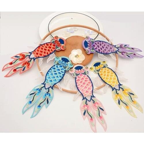 4PC New Animals Fish Carp Embroidered Patches Appliques Handmade Patch Sticker for Garment Woman Bag Home Textiles DIY Craft