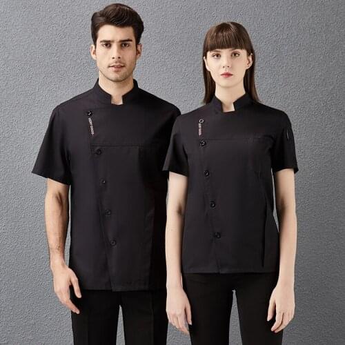 2021 New Chef Jacket Unisex Short Sleeve Chefs Uniform Catering Restaurant Kitchen Cook Coat Hotel Cooking Canteen Workwear