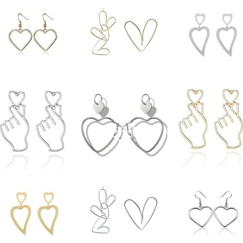 Hollow Metal Heart Drop Earrings for Women 2021 trend korean style cute jewelry Gold Color Heart Pendants Hanging earrings