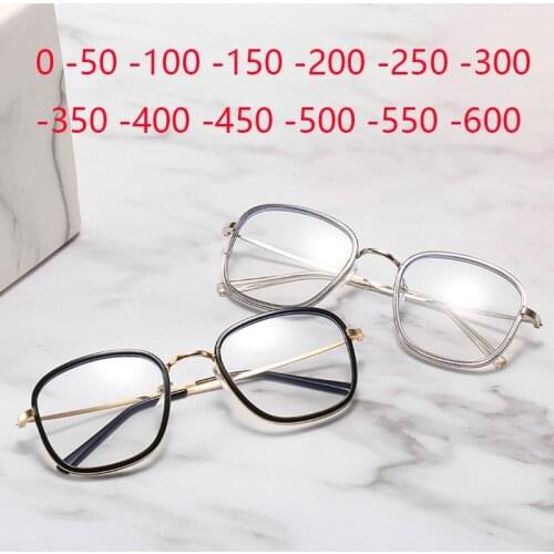Finished Myopia Glasses Women Men Square Myopia Eyeewar Prescription Glasses for Sight Minus -0.5 -1.0 1.5 to -6
