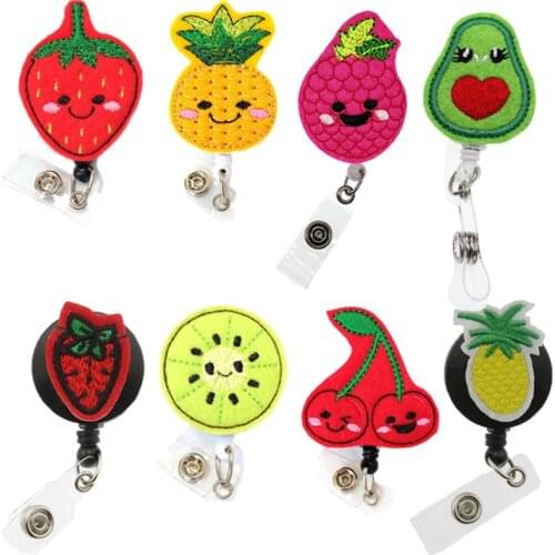 Wholesale Interchangeable Fruit Shape Felt Retractable ID Badge Holders Name Card Pull Badge Reel Clip