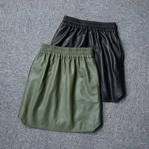 Autumn Fashion Womens Genuine leather Elastic Waist Skirts C875