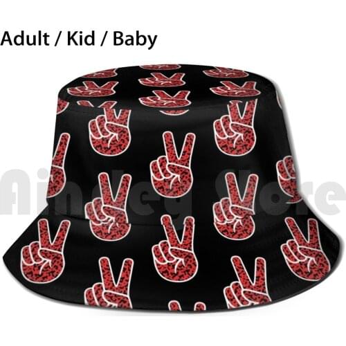 Peace-Red / Black Composition Bucket Hat Adult kid baby Beach Sun Hats Composition Pattern Graphic Design Composition Color