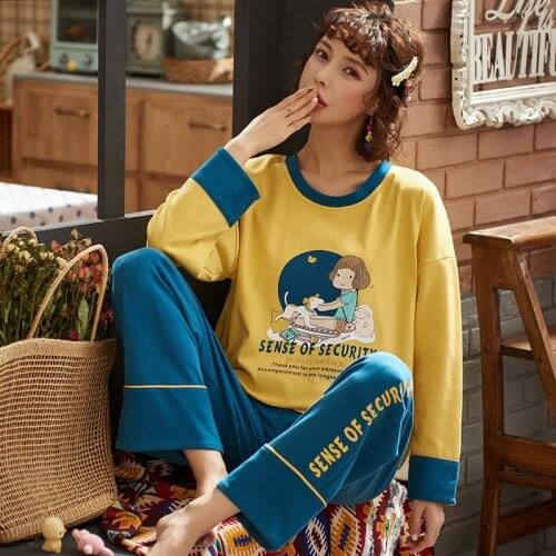 Autumn Pajamas Women Fall And Winter Sweet Cotton Leisurewear Full Sleeved Household Set