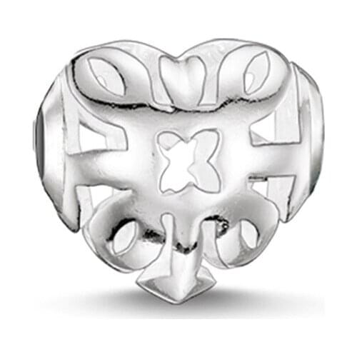 Hollow Arabesque Heart Bead, Thomas Style DIY Karma Beads 925 Sterling Silver Ts Jewelry Fit Bracelets Necklace for Women Men