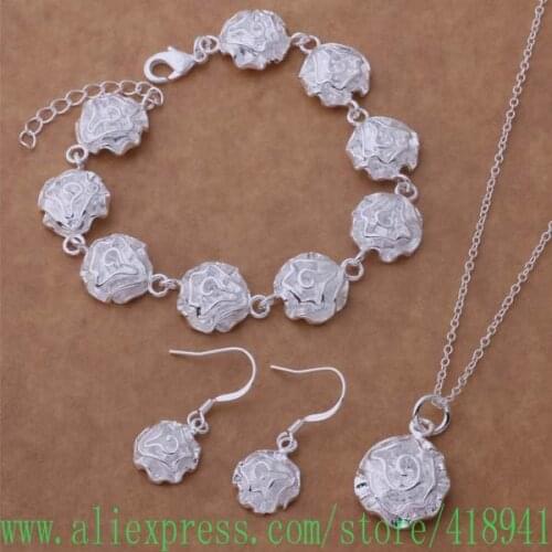 Silver Plated Jewelry Sets Bracelet 023 + Necklace 301 + Earring 288 /edpamuwa berajvya AS195