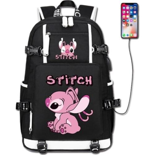 Disney Stitch Backpacks for Students Back to School Bags Usb Charge Black Travel Shoulders Backpack for Boys Girls Big Daily Bag