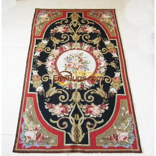 Hand-woven Wool Carpet With Needle Point Design Vintage Wool Needlepoint Floral Carpet Woven For Carpets Living Room