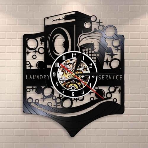 Washing Machine Laundry Service Wash Clean Clothes Maid Service Vinyl Record Clock Laundry Room Logo Business Sign Wall Clock