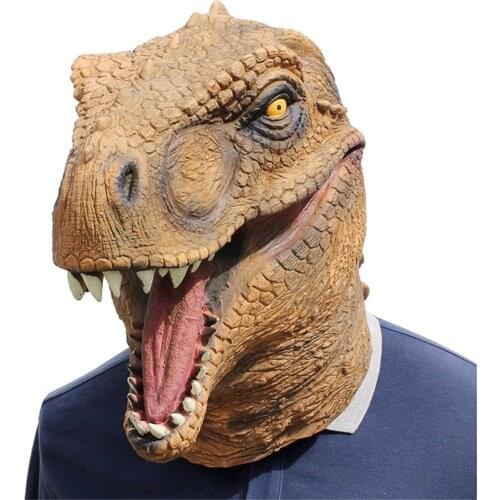 Halloween Funny T-Rex Tyrannosaurus Dinosaur Cosplay Prop Latex Face Mask Masquerade Party Horrifying Headwear Dress Up Adults
