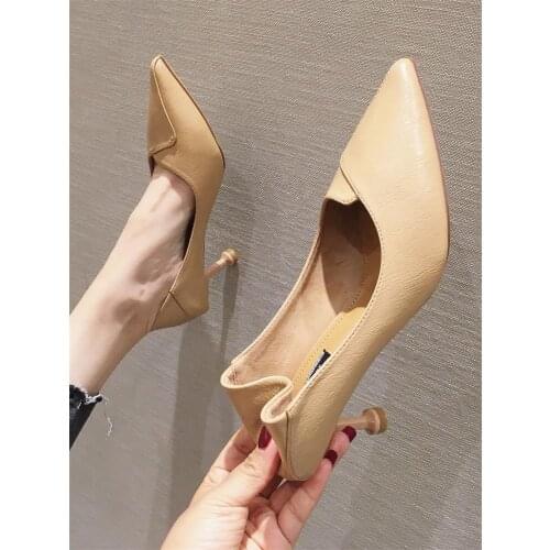 High heel womens shoes spring 2021 new wild fashion red wedding shoes pointed toe stiletto single shoes work shoes simple