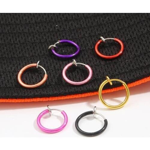 1Pair(2pcs) Fashion Fake Nose Ring Goth Punk Lip Ear Nose Clip On Fake Septum Piercing Nose Ring Hoop Lip Hoop Rings Earring