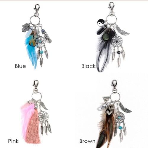 1 PC Dreamcatcher Keychain keyring Natural Opal Stone Charm Boho Keyfob Holder Handbag Pendant Ornaments Car Key Chain Accessory