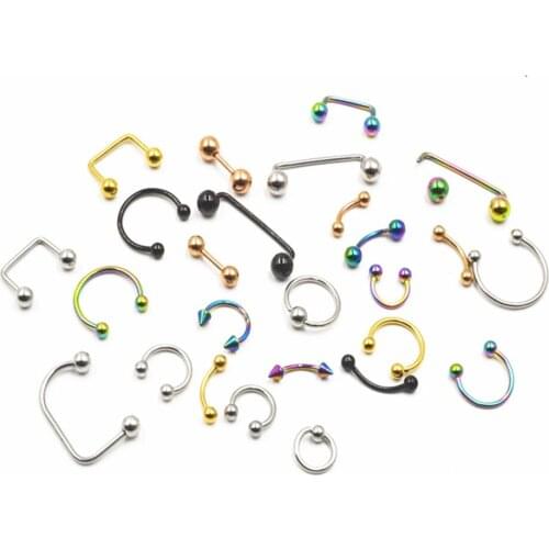 100pcs/lot Body piercing jewelry -Stainless Steel Body Jewelry for Lip/Labret/Eyebrow/Horeshoes/Nipple Mix Styles 16G