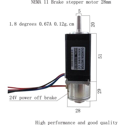 28 stepper motor with brake NEMA11 28 brake motor 51 body 0.12NM 24V power off brake