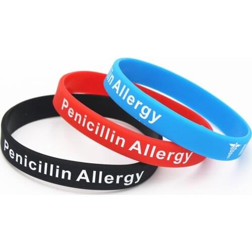 3PCS Hot Sale Bracelets Medical Alert Penicillin Allergy Silicone Wristband Armband Nurse Bangles Adult 3 Colours Gift SH093