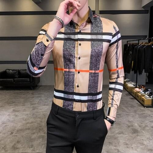 Asian size（smaller） Latest Luxury mens Fashion Business casual Chemise homme Personality Plaid long sleeved men shirt M-4XL