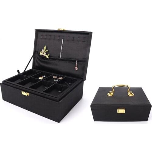 Black Brushed Jewelry Pendent Storage Box For Female Earring Bracelet Brooch Jewellery Organizer Three-layer Card Slot Portable