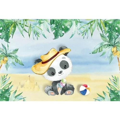 Green Leaves Cute Panda Baby Shower Backdrop Holiday Photography Background Celebration Photo Booth Studio Decor