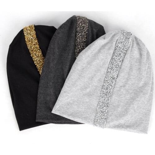 Geebro Rhinestone Webbing Cotton Beanie 2021 Fashion Loose New Ladies Hats With Ribbon Casual Solid Color Hat Wonmen Gift