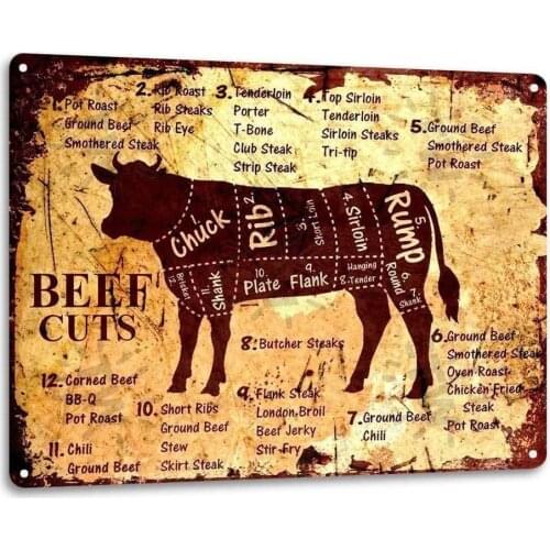 Beef Cuts Farm Vintage Retro Tin Sign Metal Sign TIN Sign 20x30 cm