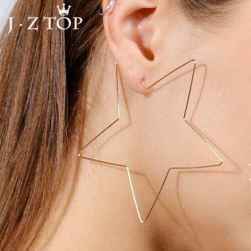 Jztop Exaggerated Star Big Hoop Earrings Woman Simple Gold/Silver Color Metal Geometric Earring Girls Punk Statement Jewelry