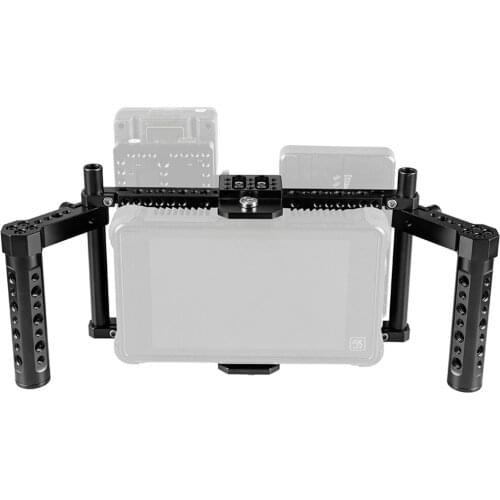 FEICHAO 7" Camera Monitor Cage with Dual Aluminum Alloy Cheese Handgrip 1/4 3/8 Screw Holes for Camera Photography Accessories