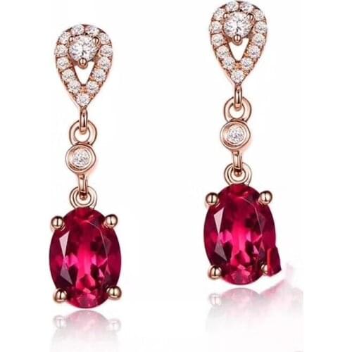 Natural red garnet water drop round earrings 925 silver natural gemstone earrings Stylish elegant women Slender Earrings jewelry