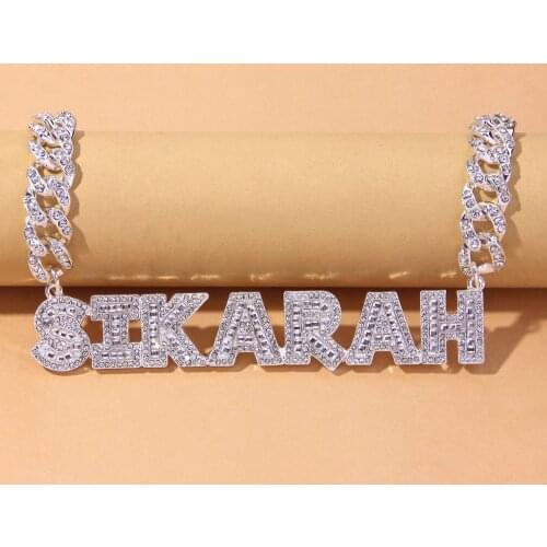 Miami Crystal DIY Cuban Link Chain Necklace Anklet Bracelet for Women Men Baguette Ice Out Punk Choker Necklace Collar Fashion