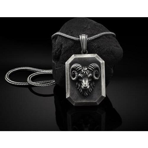 Zodiac Constellation Jewelry on the neck Aries Ram Head Pendant Necklaces for man Retro Distressed Animal Mens Chain Necklace