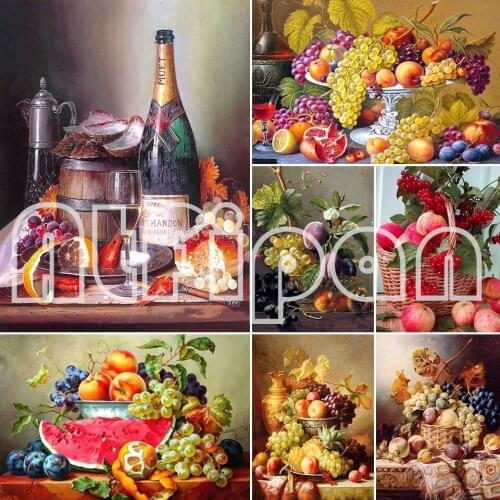 Diy 5D Diamond Painting Fruit Cup Kit Full Drill Square Embroidery Kitchen Table Grape Peach Crystal Mosaic Picture Decoration