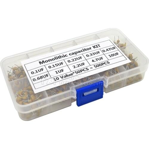 500PCS/lot Multilayer Ceramic Capacitor Assortment Kit 10Values*50PCS 0.1uF-10uF(104~106) 50V Ceramic Capacitors Set pack