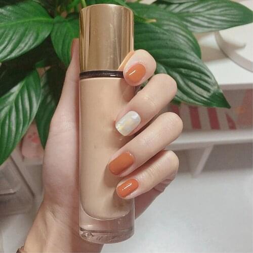 24Pieces Box Detachable Fake Nails with Design Set Full Nail Art Tips Long Square Head Pumpkin Shell Orange False Nails Tips