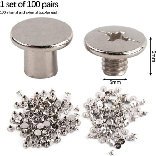 100 Pairs Nickel Binding Chicago Screws Nail Rivets For Book Photo Album Leather Craft Wallet Ledger Handicrafts M5x6mm Rivets