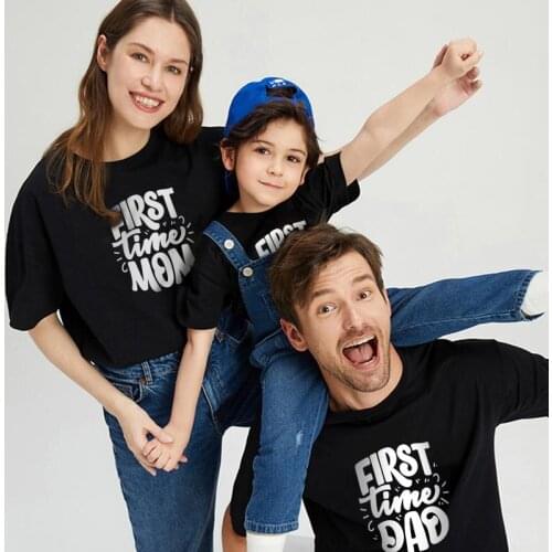 2021 new mom and dad parent-child wear short sleeve T-shirt simple literary letter printing a family of three fashion trend