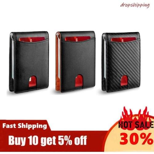 New Hot Sale Black Carbon FIber-Look Money Clip RFID Blocking Driver License ID Cash Holder Slim Wallet For Men