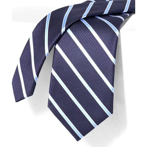 New Blue Striped Tie For Men Brand Designer Silk Polyester 8CM Wedding Business Fashion Luxury Dress Suit Necktie With Gift Box
