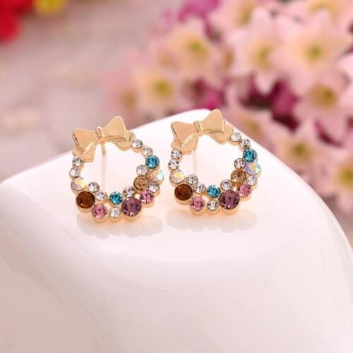 New Style Fashion Design Jewelry Colorful Rhinestone Bow Stud Earrings for Women Body Penetration CZ Crystal Earring Jewelry