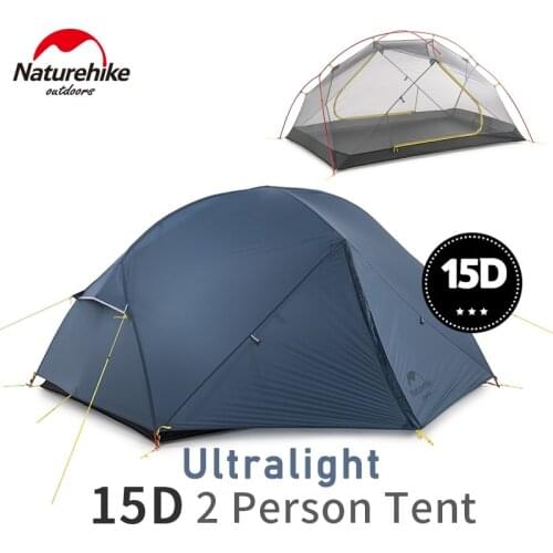 Naturehike New Mongar 2 Person 15D Camping Tent Ultralight Nylon Fabric Double Layer Tent Camping Waterproof With Mat Travel
