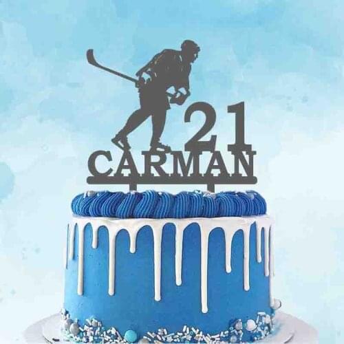 Personalized Ice Hockey Party Cake Topper Custom Name Age Man Playing Ice Hockey Topper For Birthday Party Cake Decoration