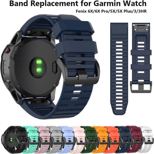 QuickFit Watch Band for Garmin Fenix 6X Pro/Sapphire 26mm/5X/5X Plus/3 HR/Quatix 3/Tactix Bravo Silicone Sport Wristband Strap