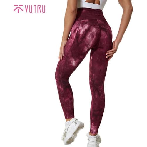 VUTRU Pink Seamless Yoga Leggings Women Tie Dye Sports Pants High Waisted Yoga Pants Seamless Leggings Joggers Workout Clothes
